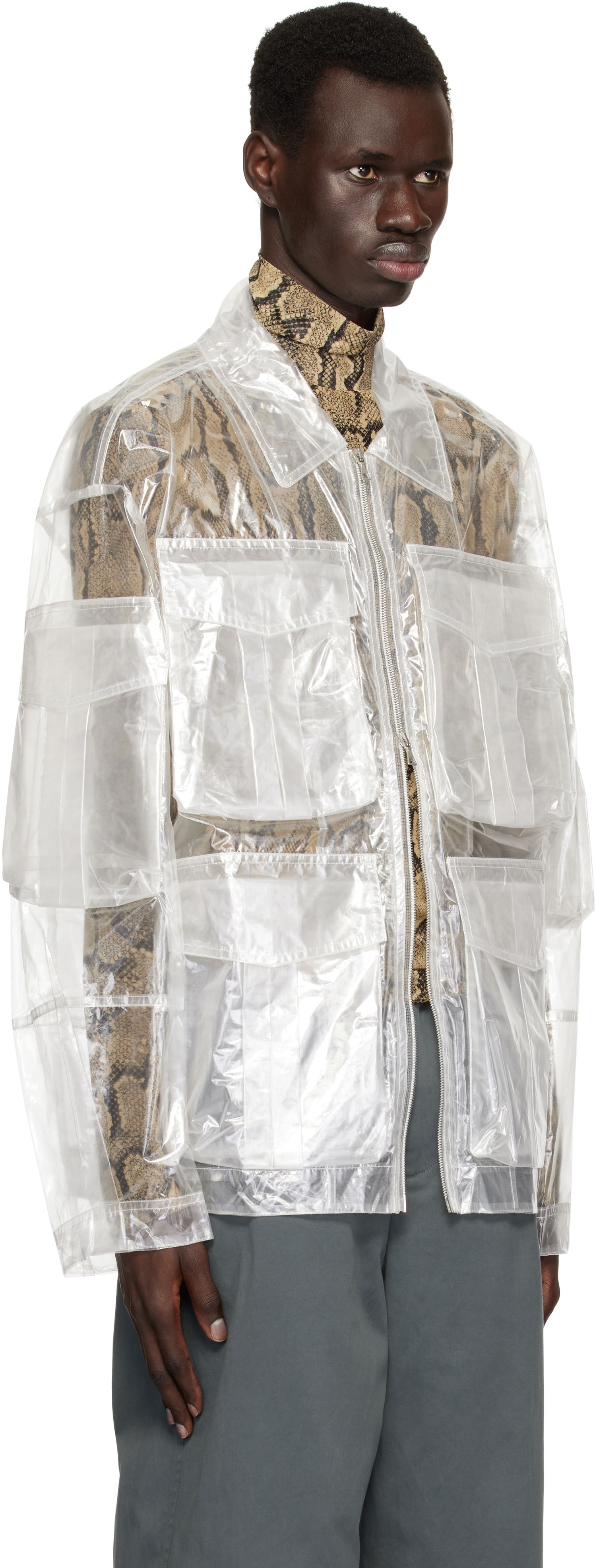 Frakker Dries Van Noten Dries Van Noten Transparent Nylon Patch Pocket Jacket Hvid | 251-020529-1257, 1