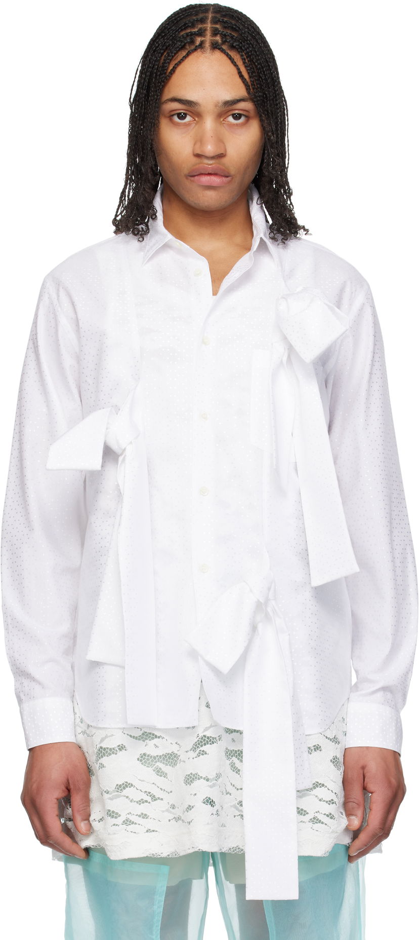Skjorte Comme des Garçons Homme Plus Jacquard Cloth Shirt with Tie Cuffs Hvid | PO-B022-051