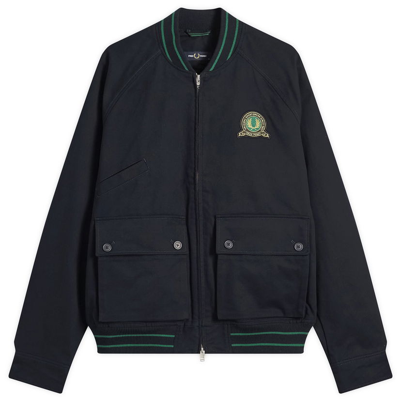 Bomberjakke Fred Perry Tennis Badge Bomber Jacket, Size Large Mørkeblå | J1313-608