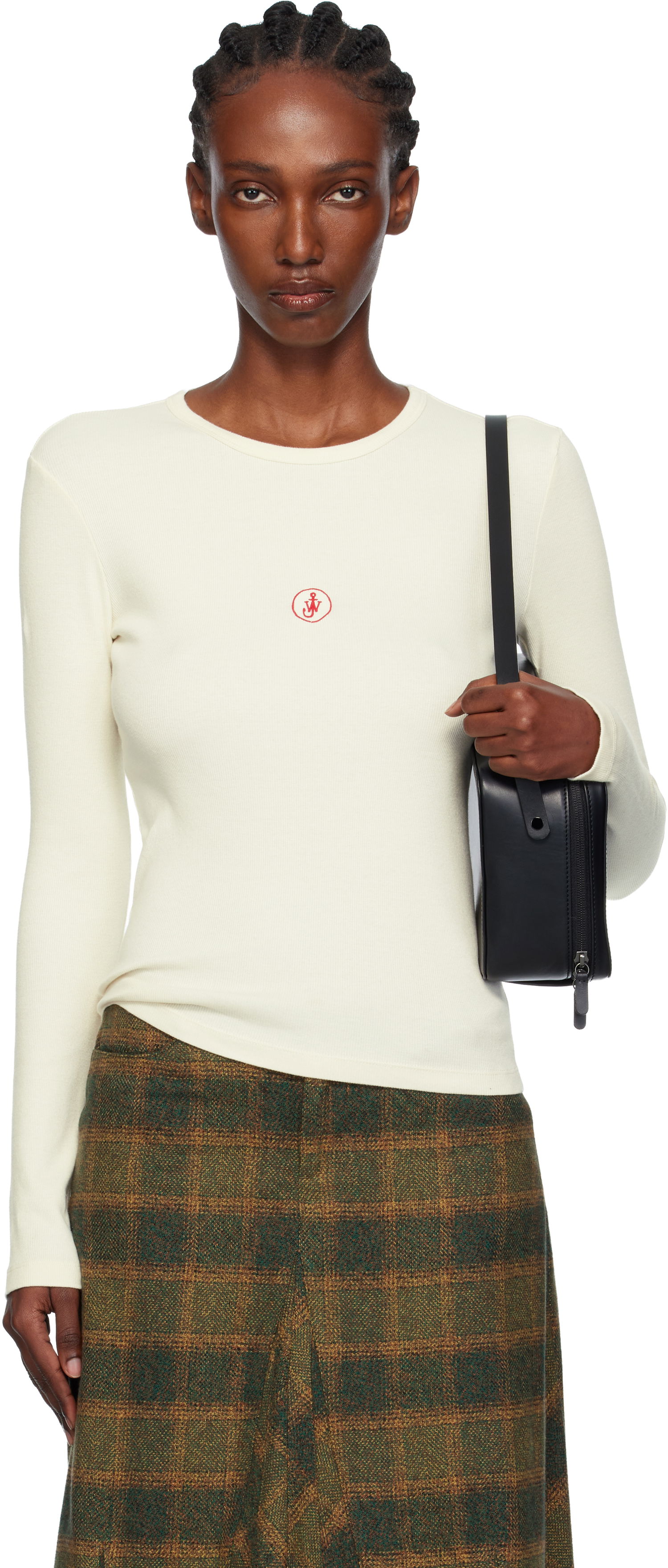 T-shirt JW Anderson Anchor Embroidery Long-sleeve Ribbed Underpinning T-shirt Hvid | JO0276-PG1846, 0