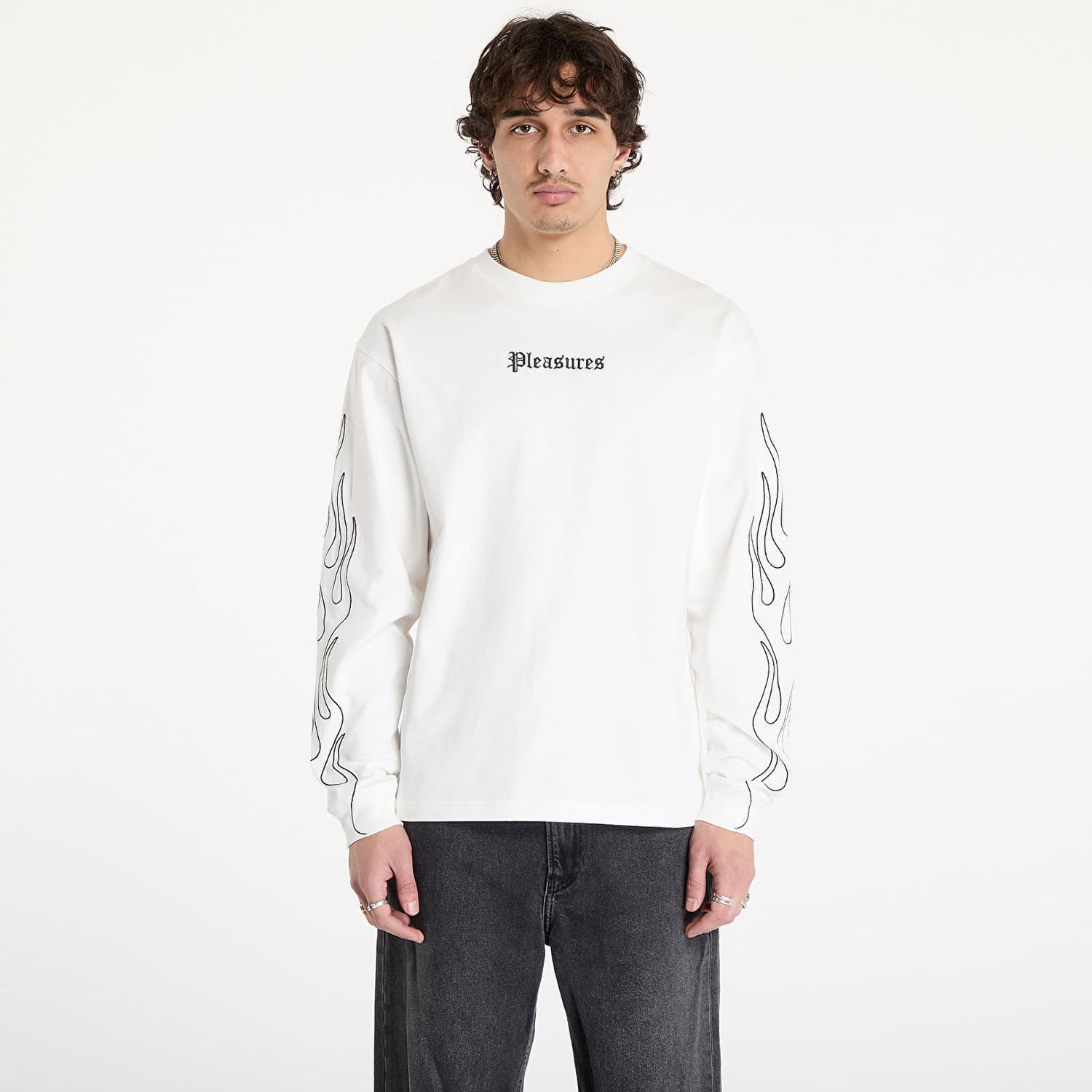 T-shirt Pleasures Heavyweight Fiery Longsleeve Hvid | P24W027 WHITE, 0