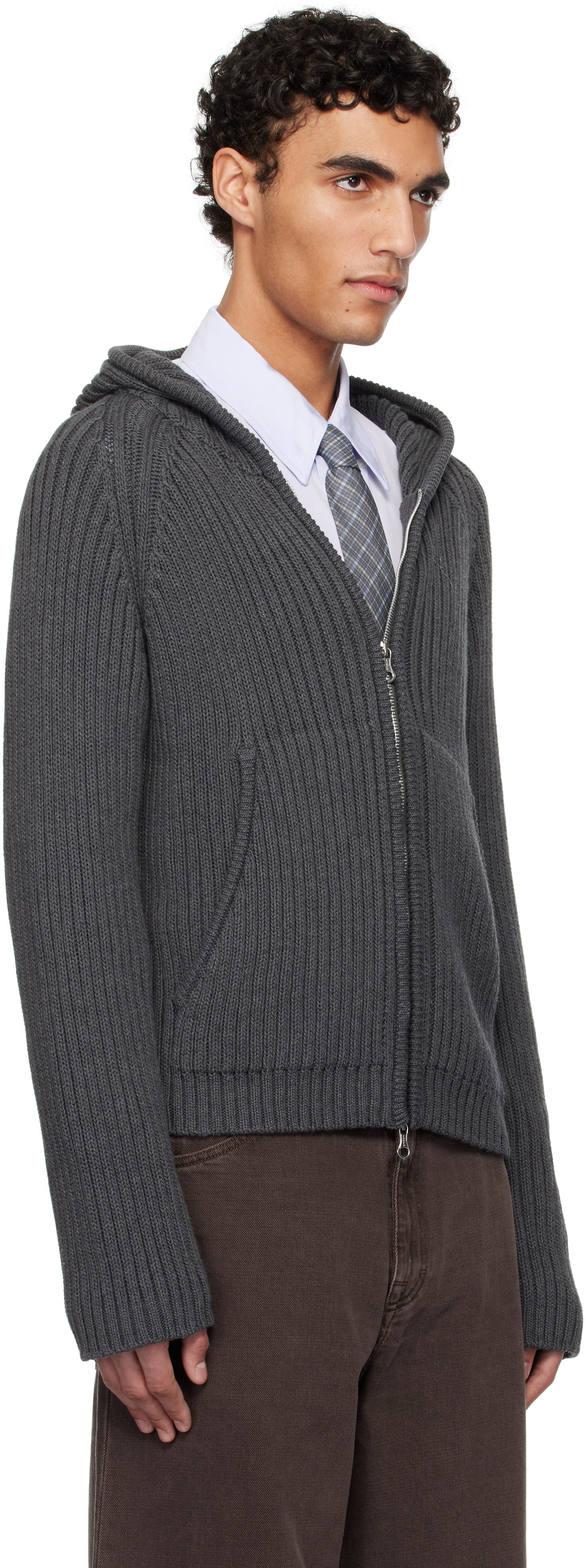 Sweater OUR LEGACY OUR LEGACY Level Zip-Up Knit Hoodie Grå | M2253LD, 1