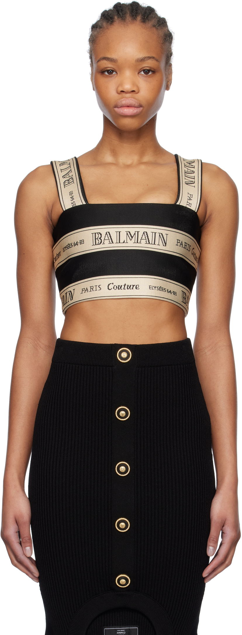 Nederdel Balmain Balmain Ribbon Jacquard Crop Top Sort | EF1AA370JJ95