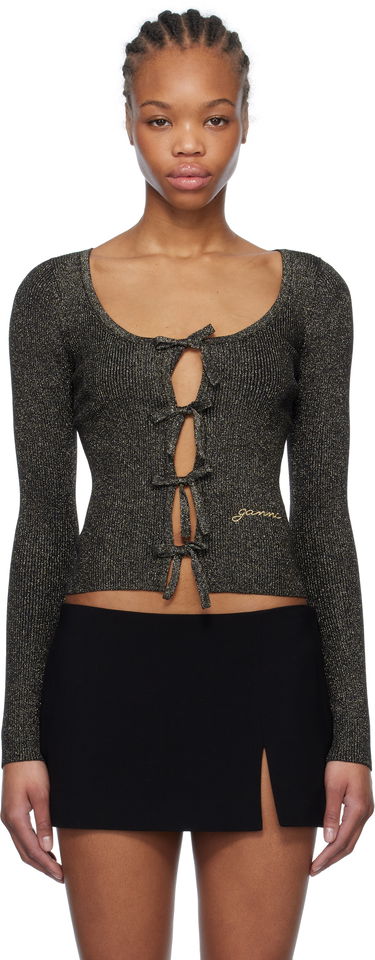 Sweater GANNI GANNI Sparkle Tie String Cardigan Sort | K2358, 0
