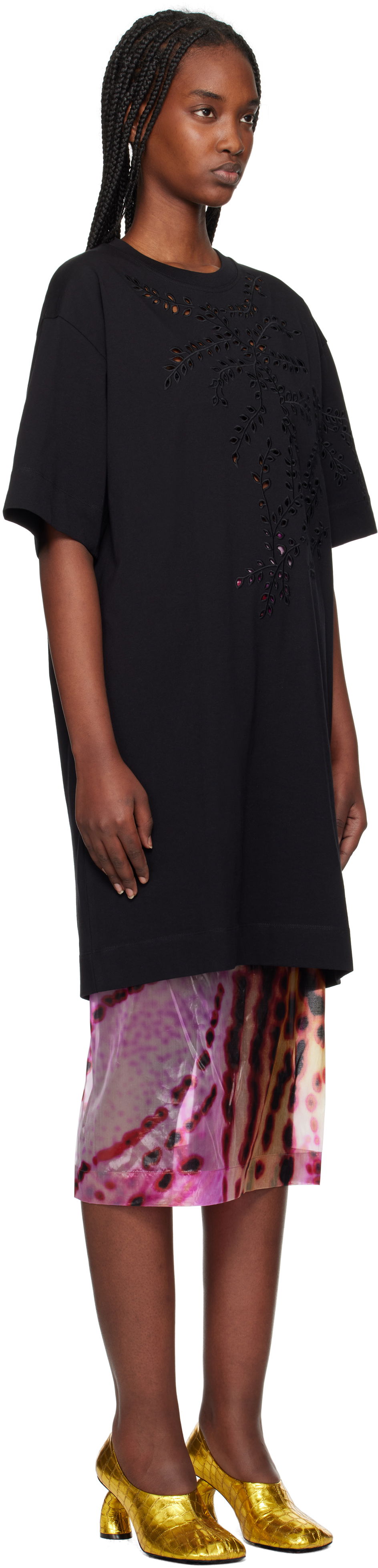 T-shirt Dries Van Noten Dries Van Noten Embroidered T-Shirt Minidress Sort | 251-011151-1603, 1