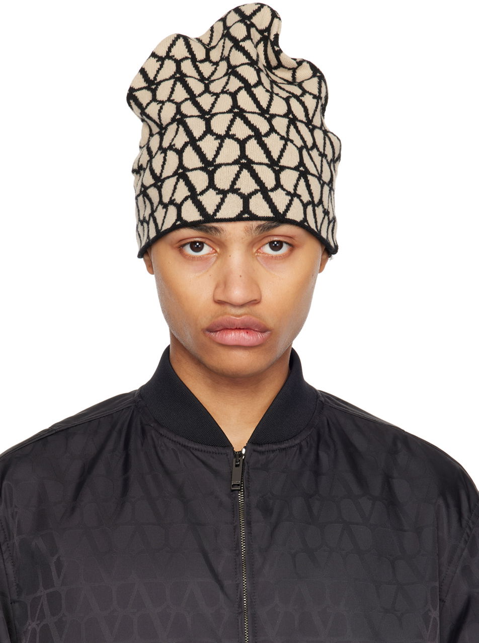 Beanie Valentino Garavani Beige & Black Iconographe Beanie Beige | 4Y2HB01XCYF, 0