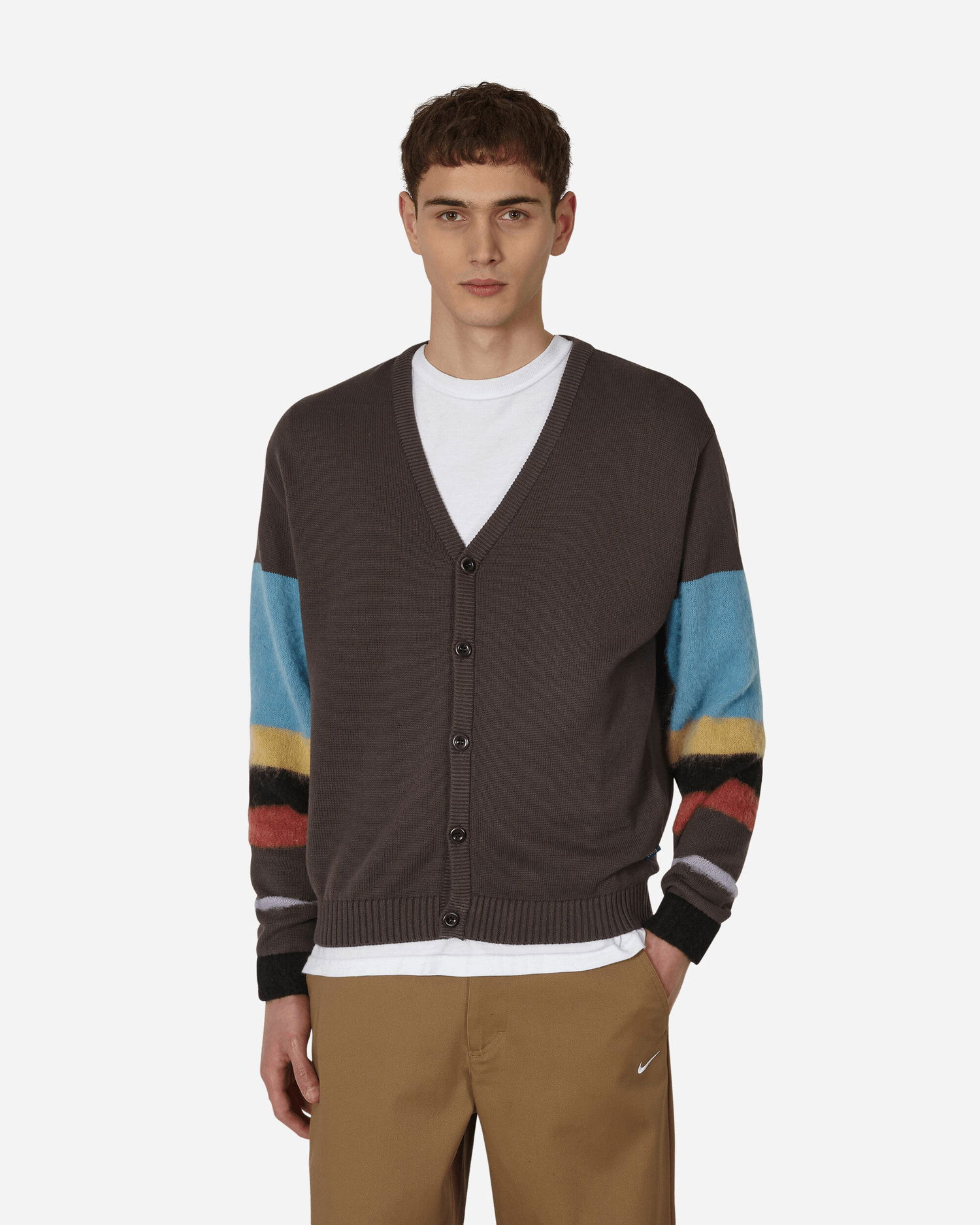 Sweater Awake NY Striped Mohair Sleeve Cardigan Brun | AWK-FW22-KN001 BRO, 1