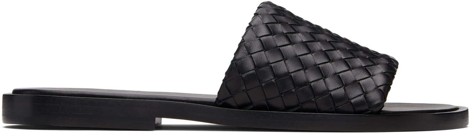 Sneakers og sko Bottega Veneta Bottega Veneta Elio Woven Leather Slides Sort | 838348V2ED01000, 0
