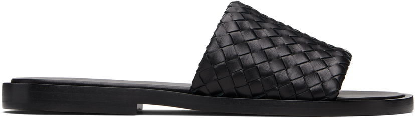 Sneakers og sko Bottega Veneta Bottega Veneta Elio Woven Leather Slides Sort | 838348V2ED01000