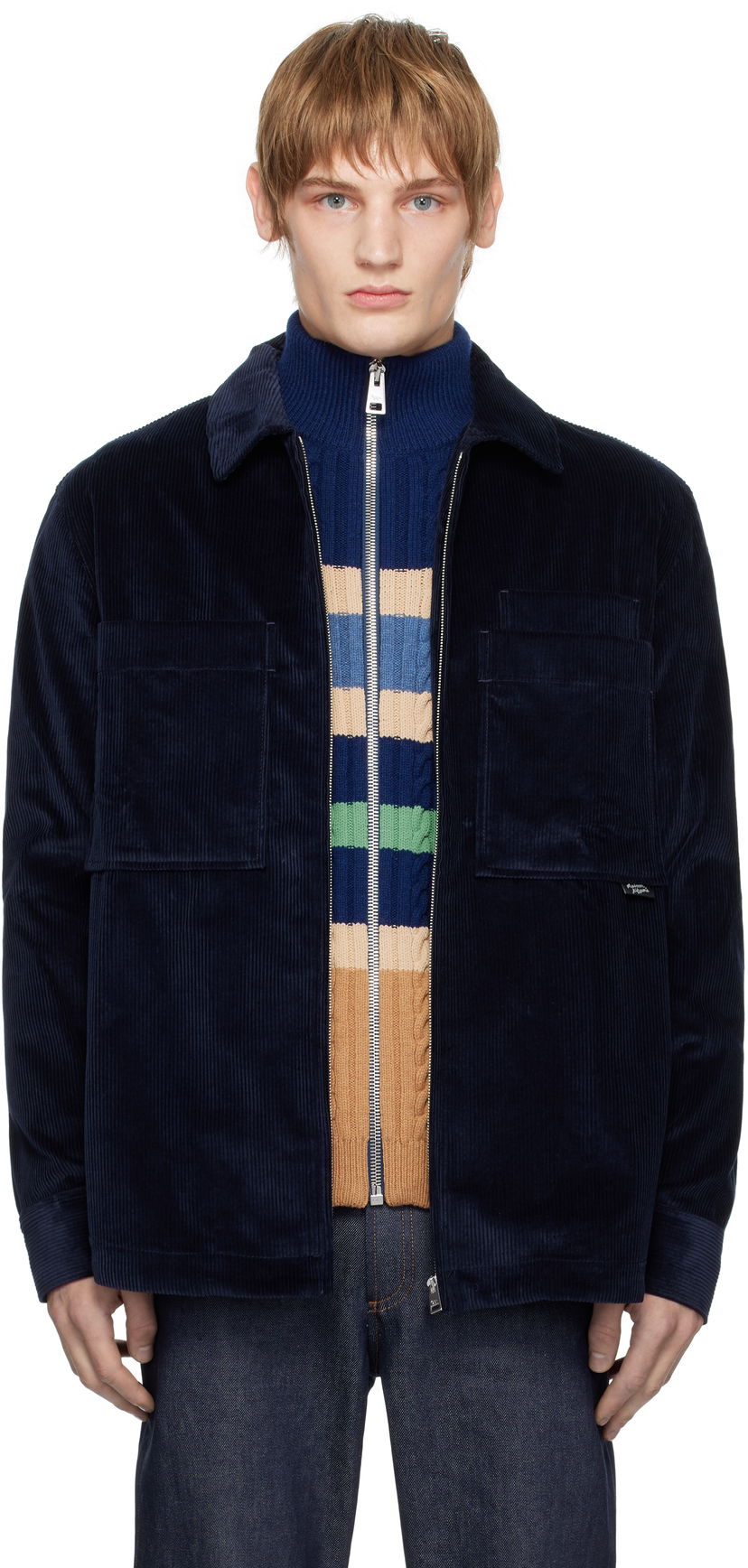 Jakke MAISON KITSUNÉ Corduroy Overshirt Jacket Blå | NM00405WW0116