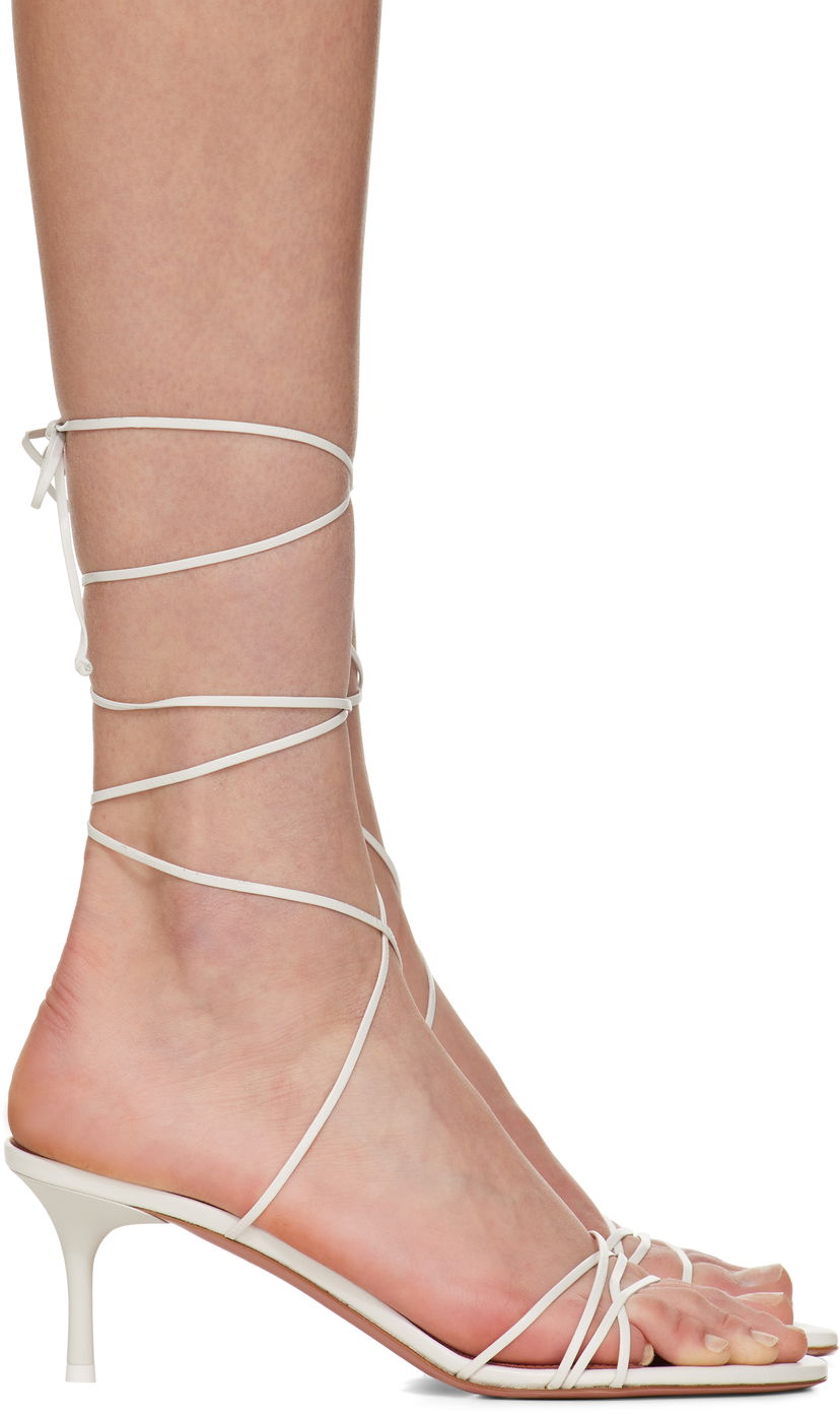 Tilbehør Amina Muaddi Amina Muaddi Lori Lace Up Heeled Sandals Hvid | LORI LACE UP 60