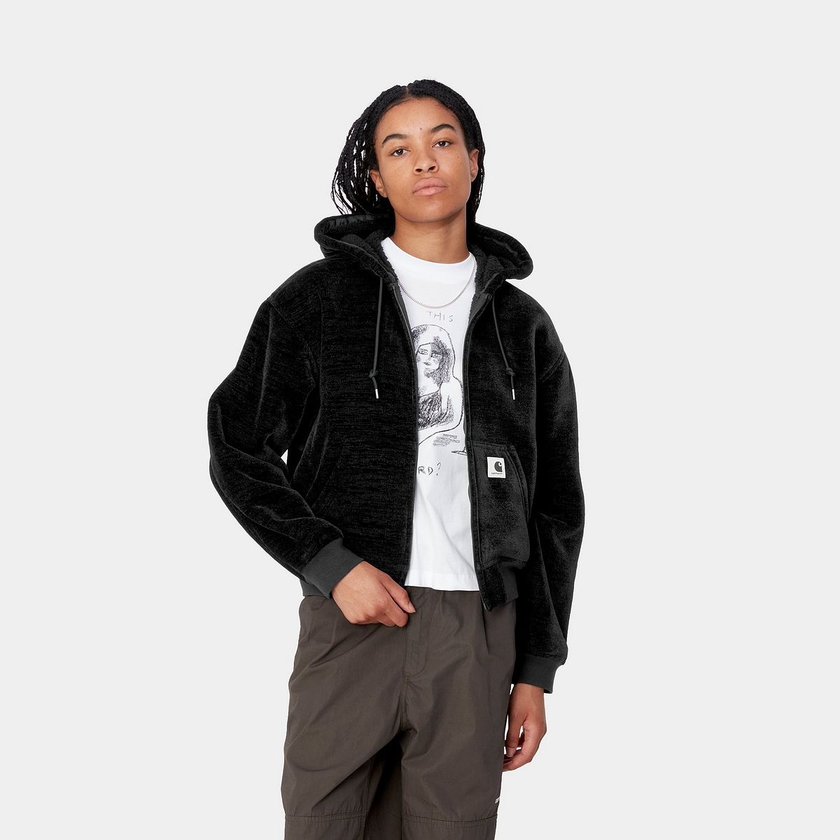 Sweatshirt Carhartt WIP Active Fleece Zip-Up Hoodie Sort | I033905_8, 0
