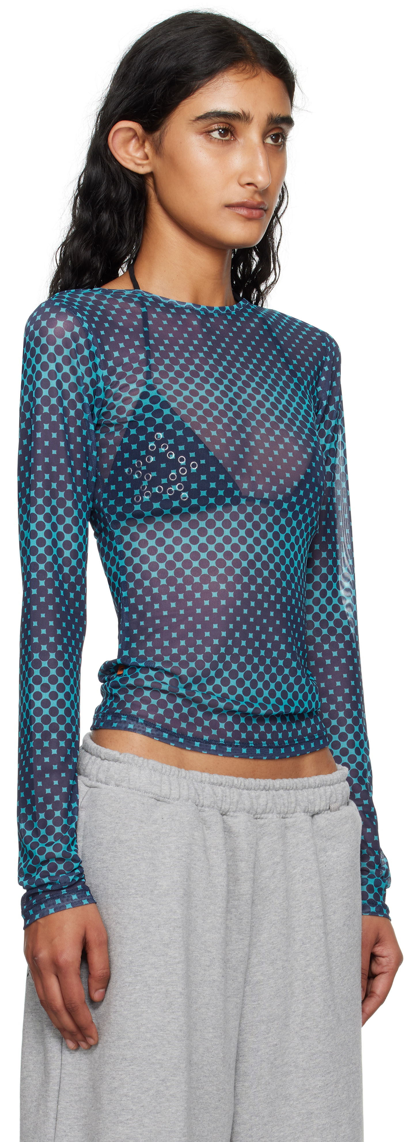 T-shirt Miaou Miaou Long Sleeve Graphic T-Shirt Blå | 7029PM2WRP, 1
