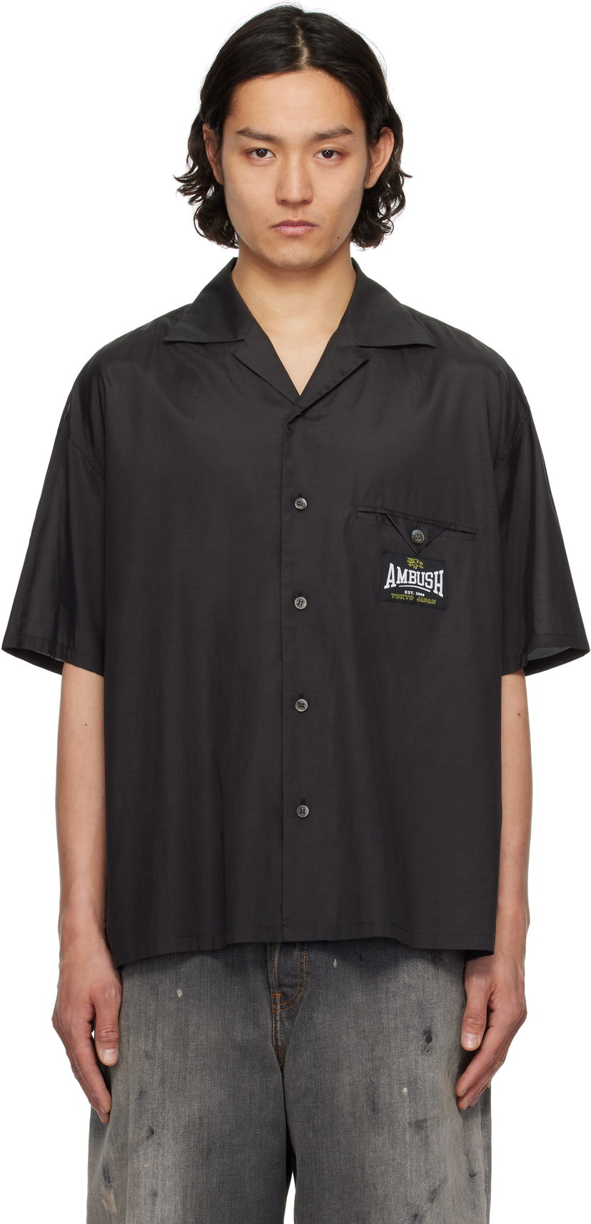 Skjorte Ambush AMBUSH Satin Short Sleeve Shirt Sort | 12115311