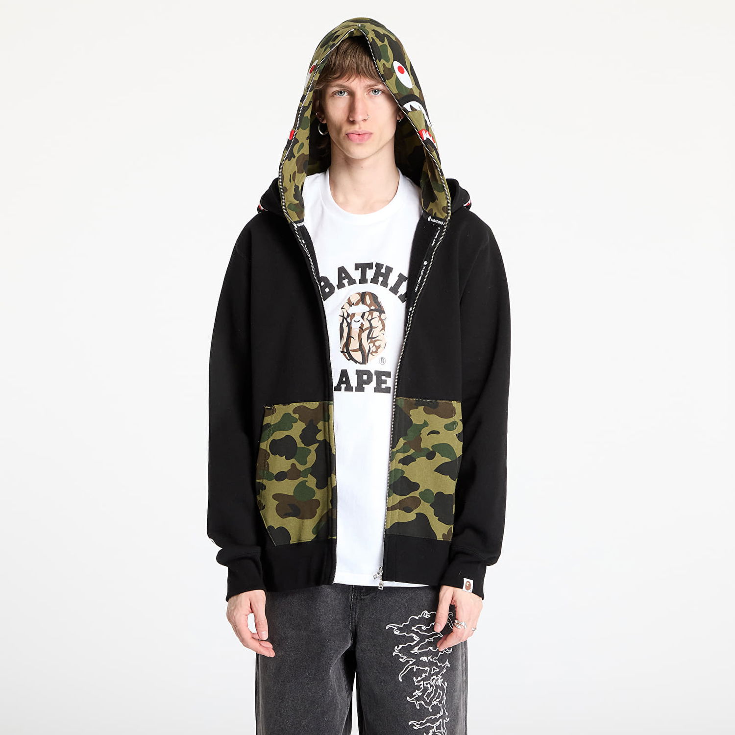 Sweatshirt BAPE A BATHING APE 1st Camo Shark Full Zip Double Hoodie Sort | 001ZPL301007MBLK, 0