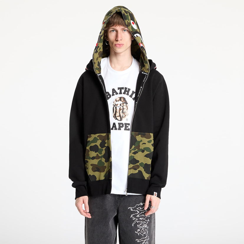 Sweatshirt BAPE A BATHING APE 1st Camo Shark Full Zip Double Hoodie Sort | 001ZPL301007MBLK