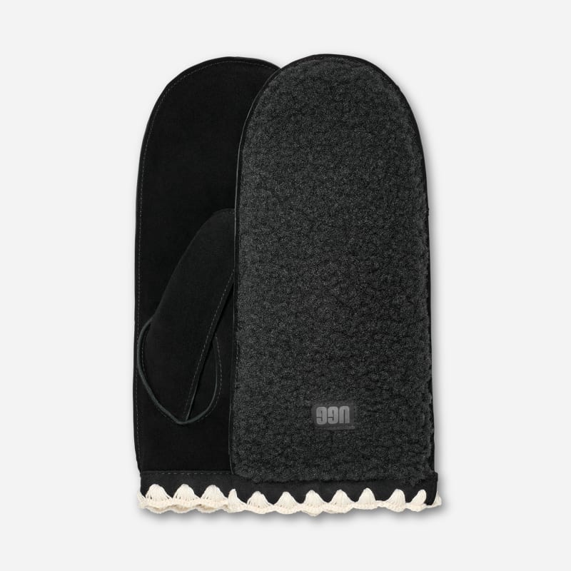 Handsker UGG Fluff Shell Trim Mittens L/XL Sort | 101031-BLK, 0