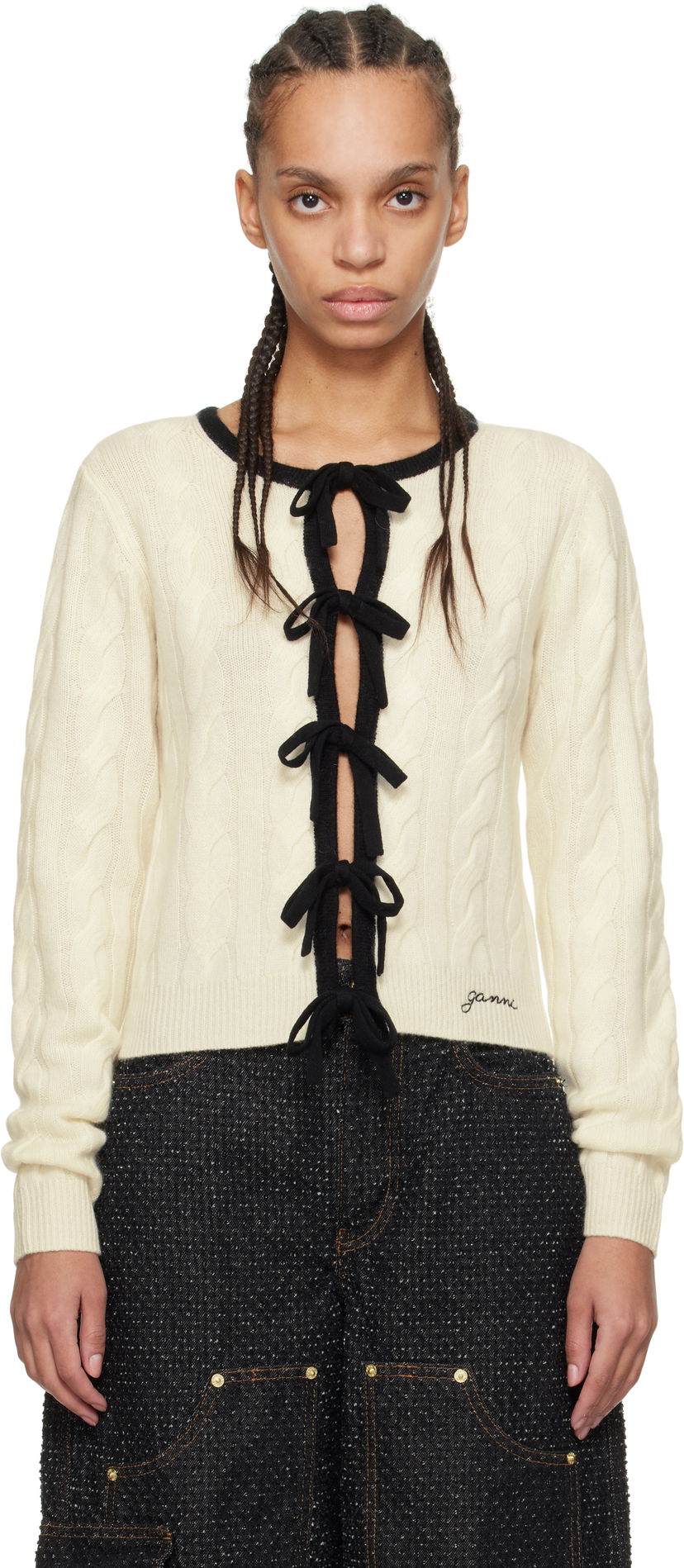Sweater GANNI Ganni Cashmere Blend Tie Front Cardigan Beige | K2412
