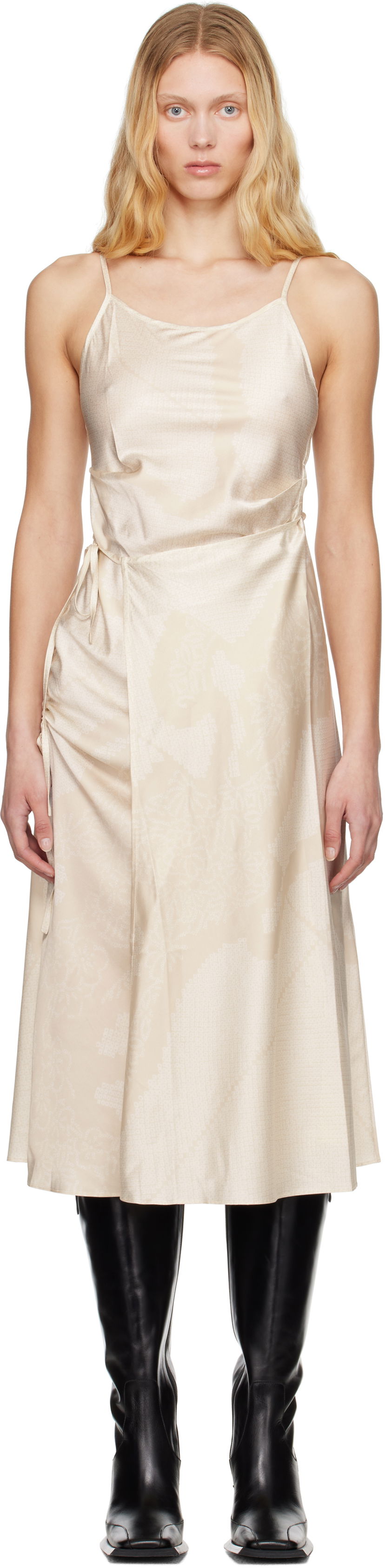 Kjole Feng Chen Wang Feng Chen Wang Pleated Silk Midi Dress Beige | FWS19DR04