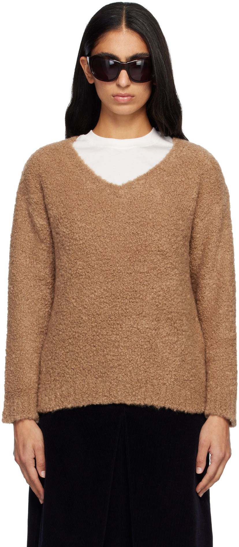 Sweater Max Mara Pantera Bouclé V-neck Sweater Brun | 2521366092600