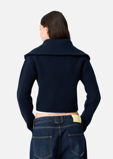Sweater AXEL ARIGATO Celine Cropped Ribbed Knit Cardigan Mørkeblå | A3359001, 3
