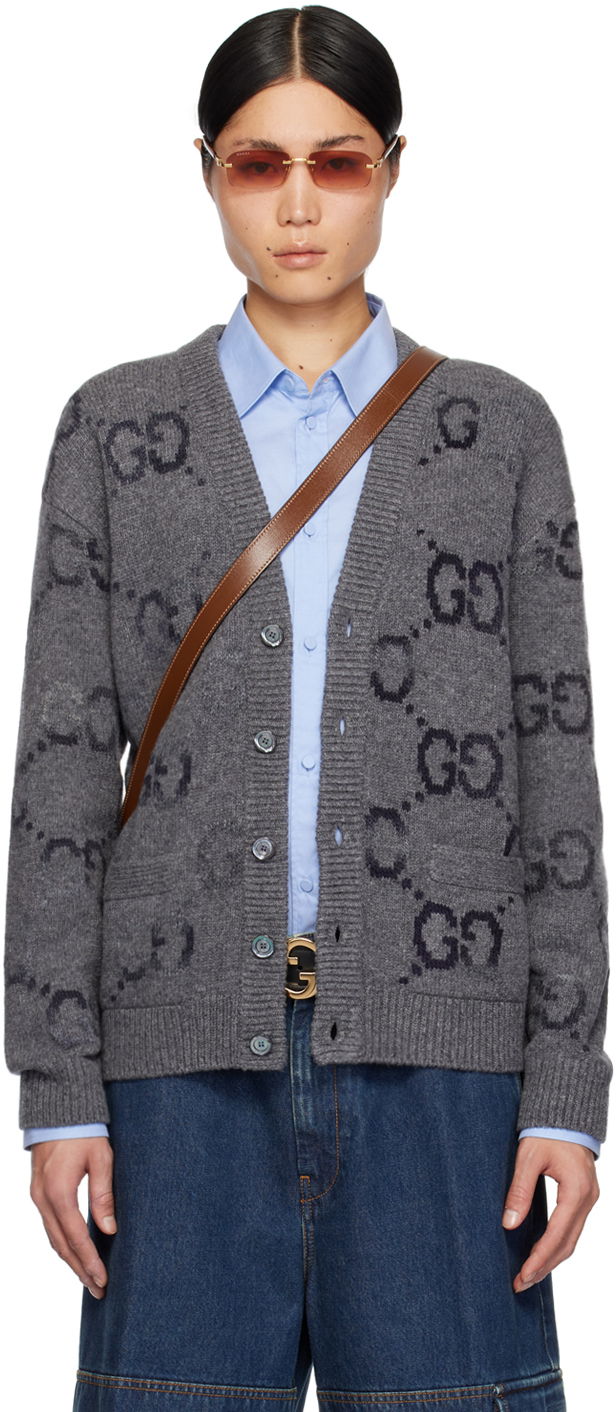 Sweater Gucci GG Cardigan Grå | 770507 XKDSJ, 0