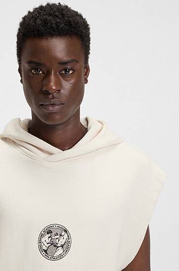 Sweatshirt BOSS Sleeveless Hoodie with Boxing Graphic Hvid | 50542433, 1