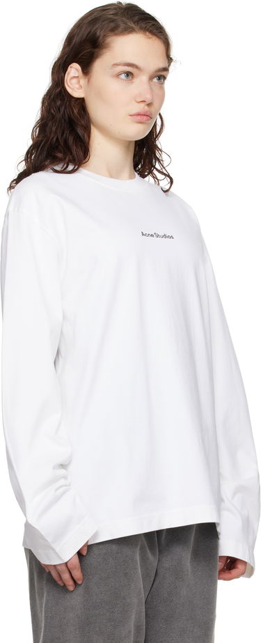 T-shirt Acne Studios White Printed Logo Long Sleeve T-Shirt Hvid | CL0270-, 4