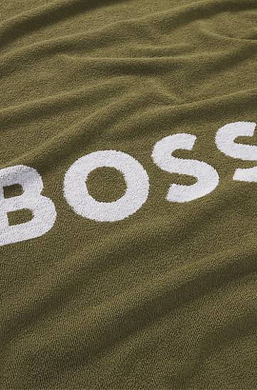 Tørklæde BOSS BOSS Jacquard Beach Towel with Logo and Signature Stripe Grøn | 50540419, 1