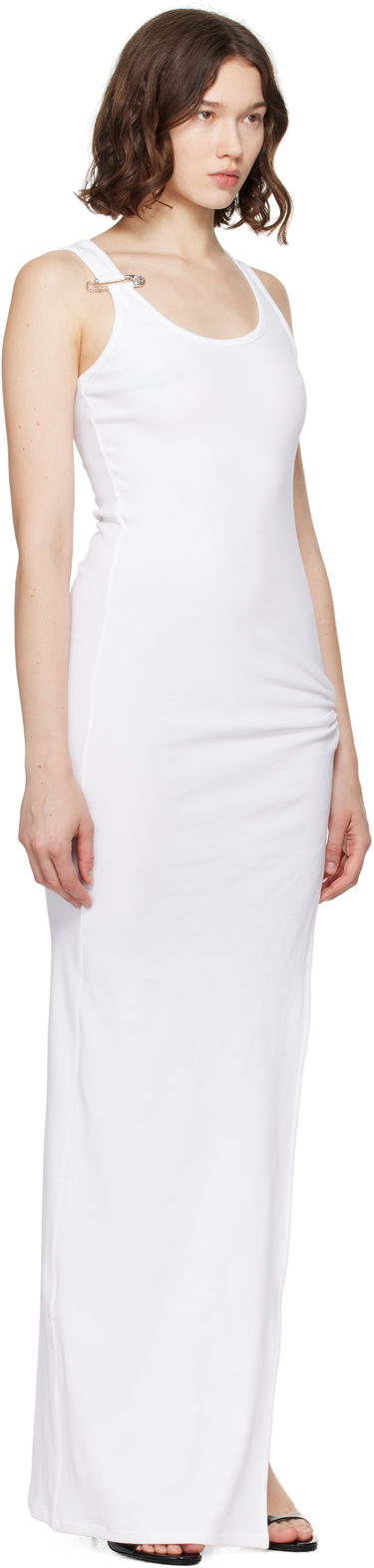 Kjole Versace Versace Safety Pin Ribbed Knit Draped Gown Hvid | 1020810_1A14819, 1