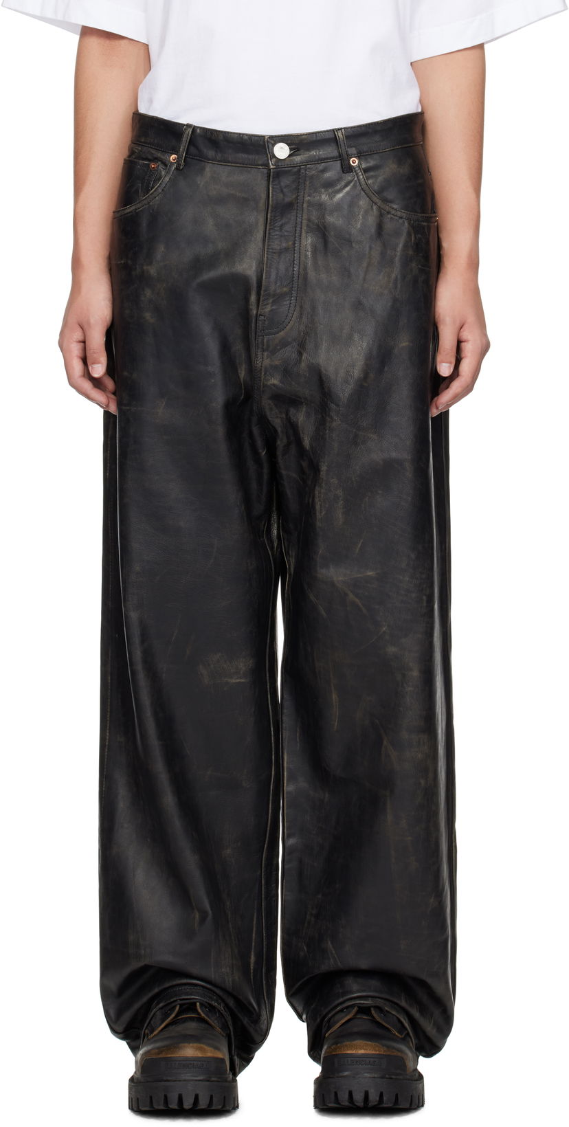 Jeans VETEMENTS Vetements Distressed Leather Pants Sort | UA66PA200X