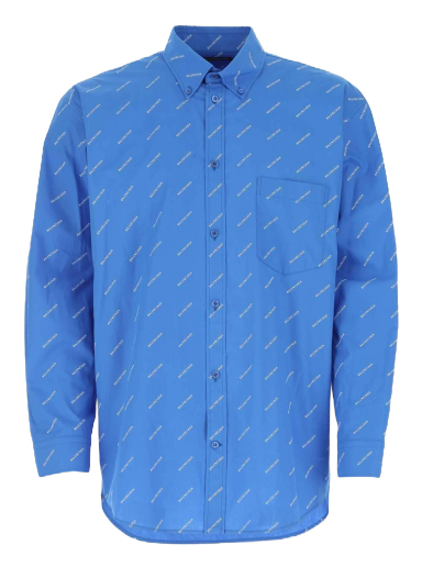 Skjorte Balenciaga All Over Logo Shirt Blå | 534333TBL967560