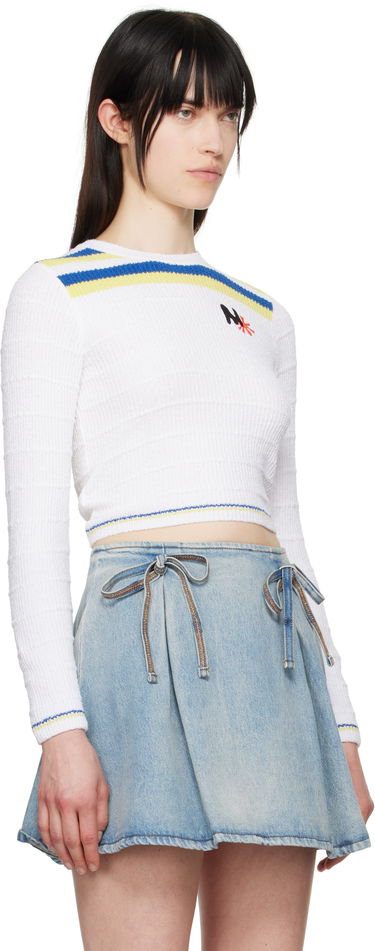 Sweater MSGM MSGM Embroidered Logo Cropped Sweater Hvid | 3841MDM201 257289, 1