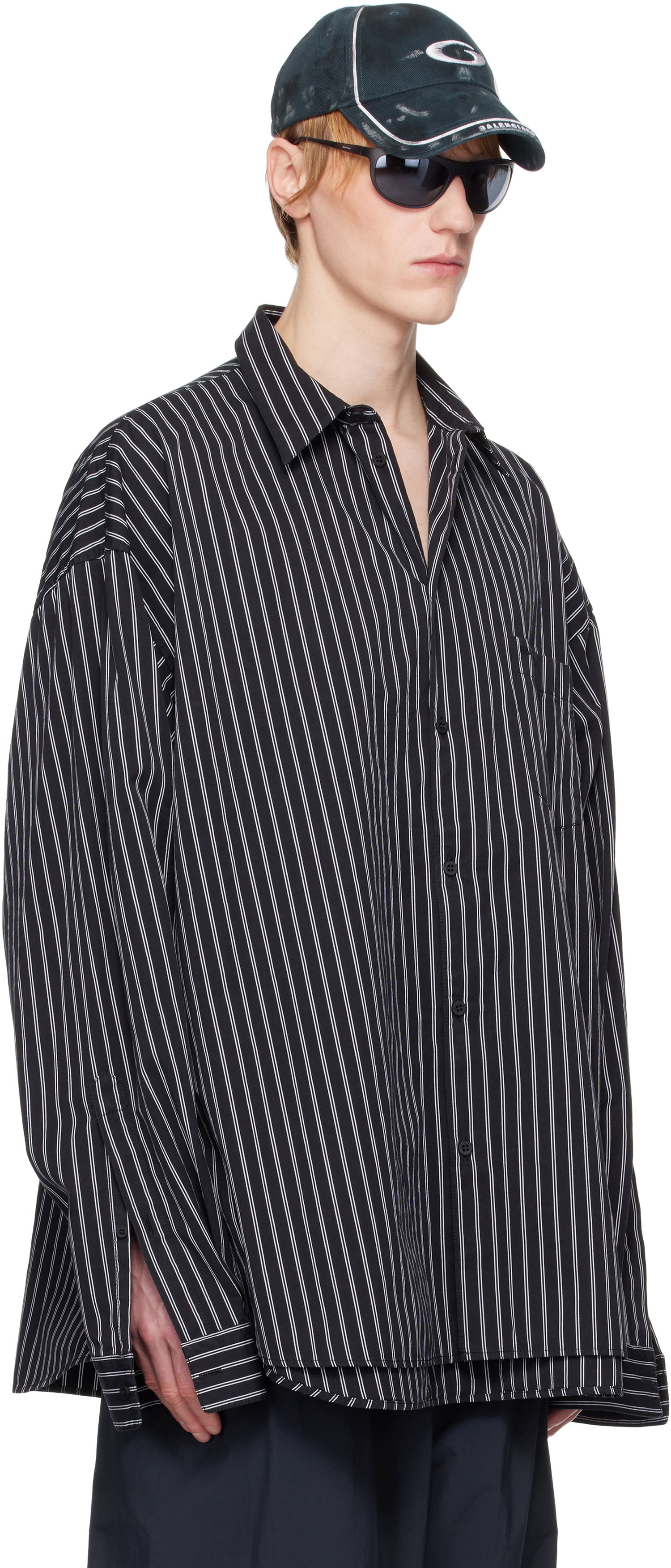 Skjorte Balenciaga Balenciaga Striped Flatground Shirt Sort | 814598TRM23, 1