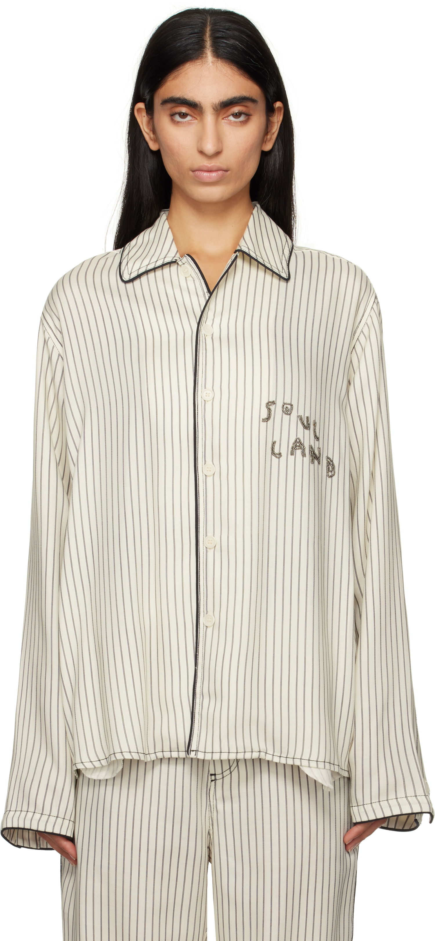 Skjorte Soulland Striped Cropped Overshirt Hvid | 42047-1259, 0