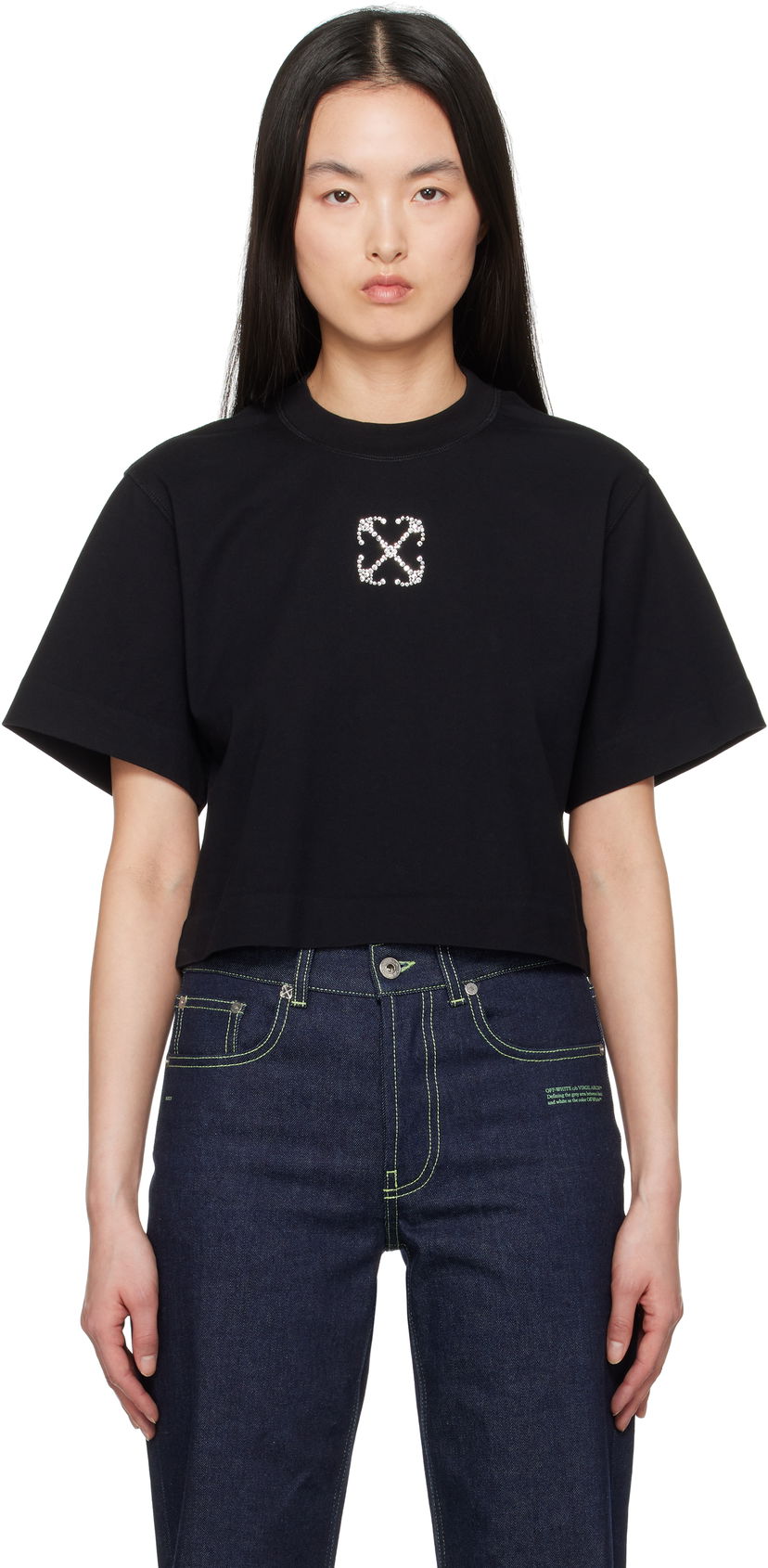 Crop top Off-White Off-White Jewel Mini Arrow Crop T-Shirt Sort | OWAA090S25JER0021072