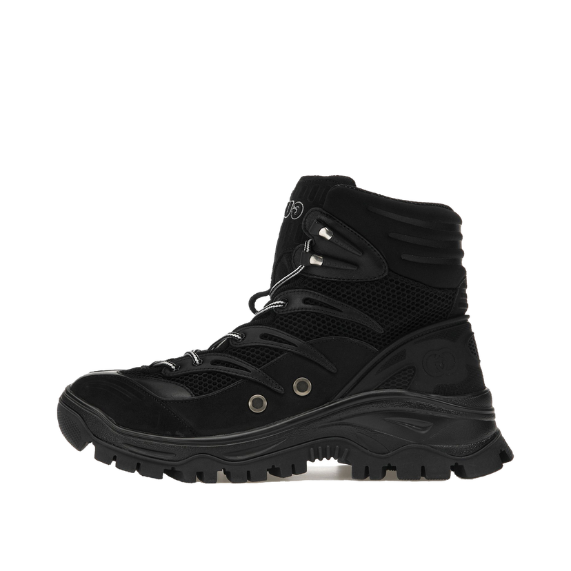 Sneakers og sko Gucci Contrast-Panel Lace-Up Boot Black Sort | 698779 2KD20 1000