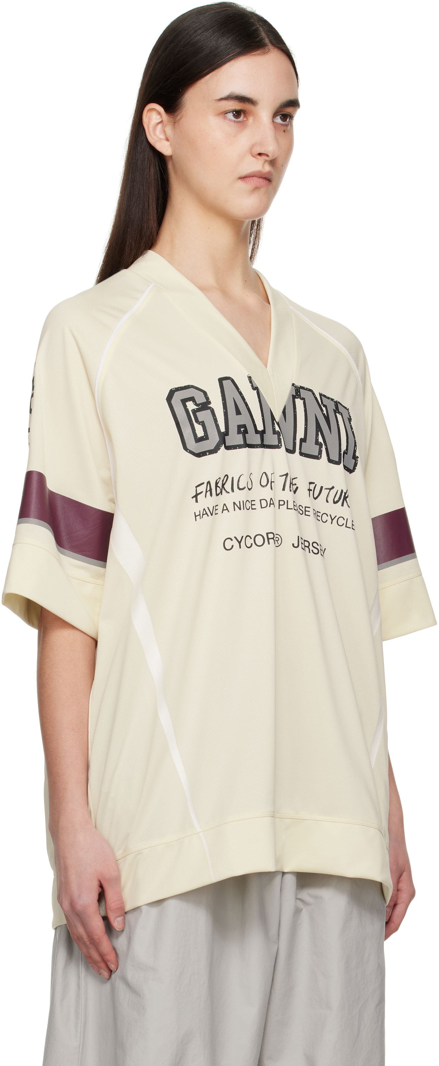 T-shirt GANNI GANNI Future Mesh Oversized T-Shirt Beige | T4298, 1