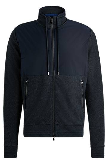 Jakke BOSS Regular-Fit Mixed-Material Zip Sweatshirt Mørkeblå | 50524063