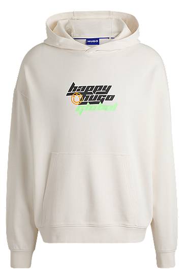 Sweatshirt BOSS Happy HUGO Oversized Cotton-Terry Hoodie Hvid | 50536113