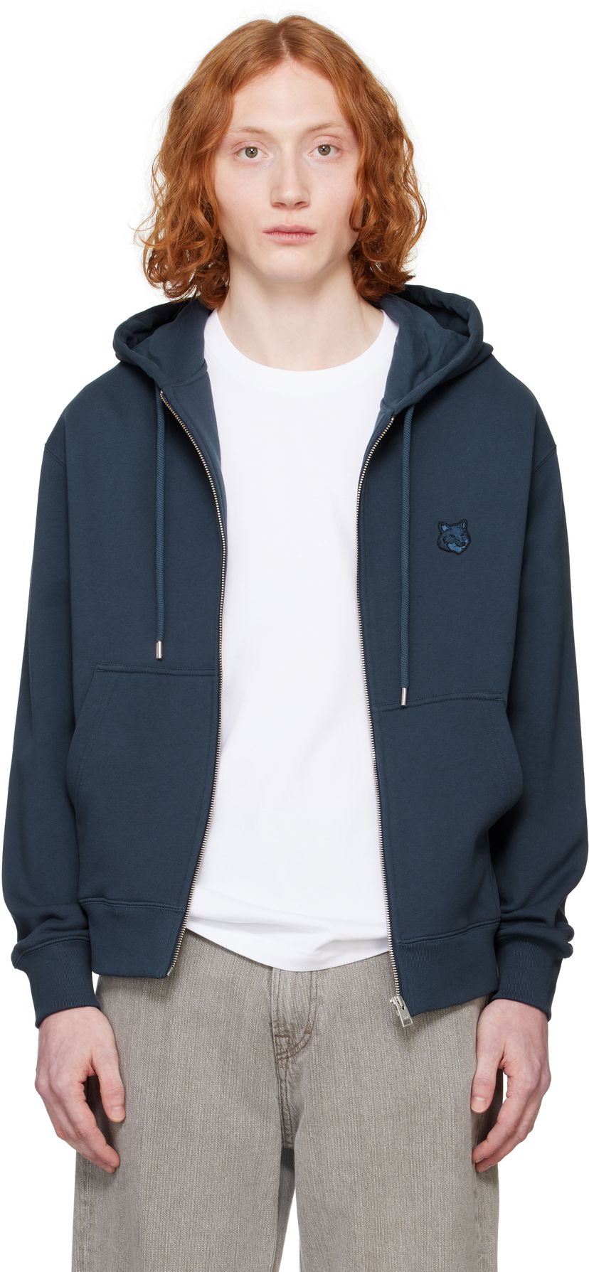 Sweatshirt MAISON KITSUNÉ Maison Kitsuné Fox Head Zip Hoodie Mørkeblå | MM00714KM0321