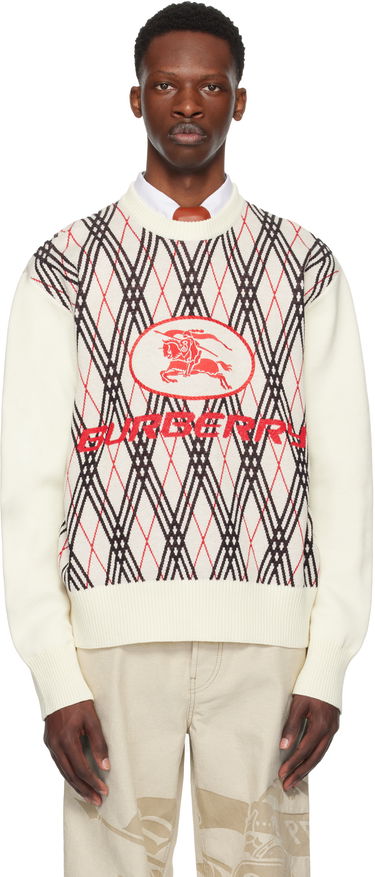 Sweater Burberry Burberry Argyle Check Wool Blend Sweater Hvid | 8110554, 0