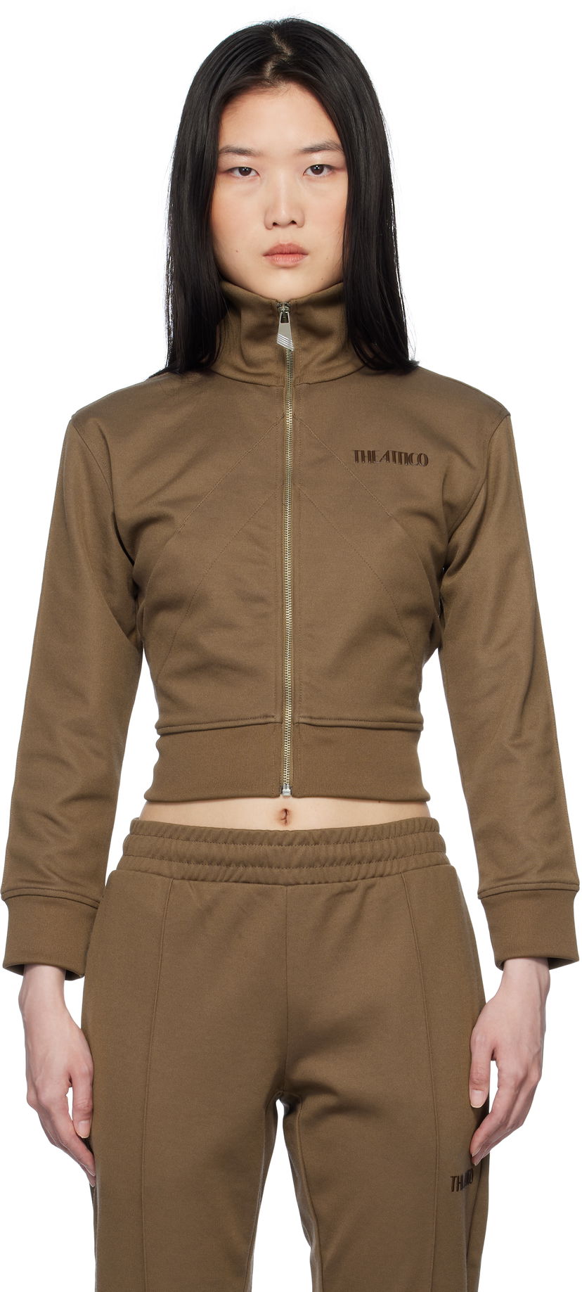 Træningsdragt The Attico The Attico Cropped Track Jacket Brun | 250WCF00022 JJJ055AA