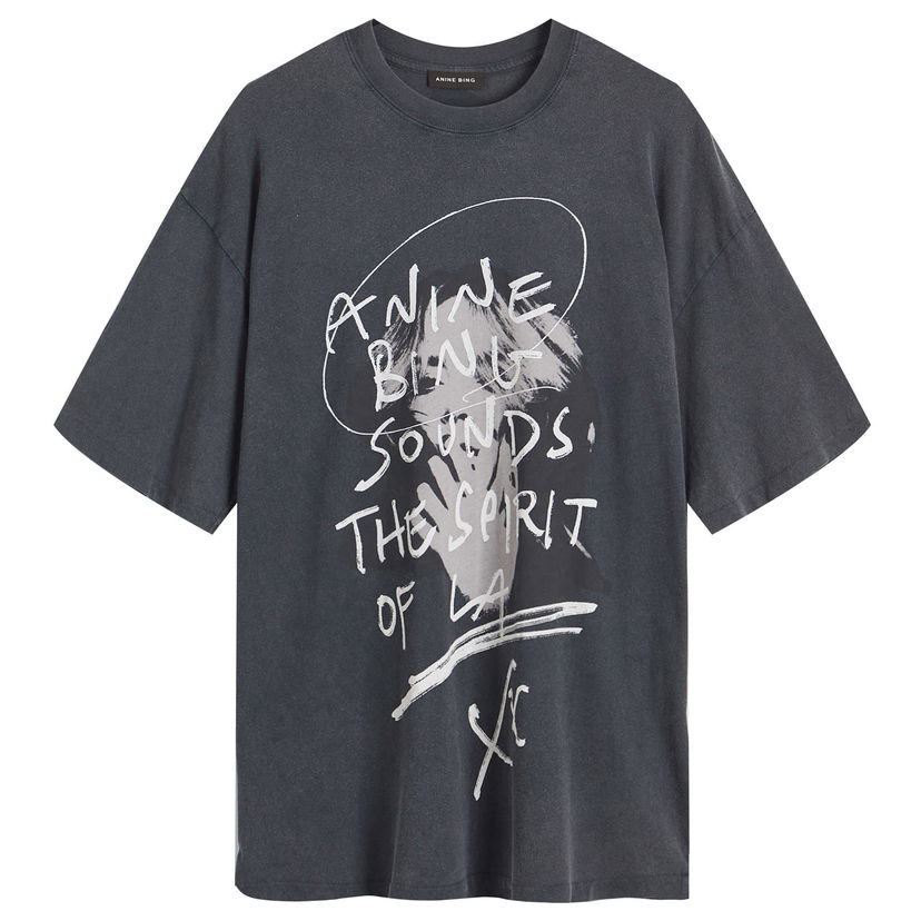 T-shirt Anine Bing Kent Washed Black Graphic T-Shirt Grå | A-08-10748-WBL1