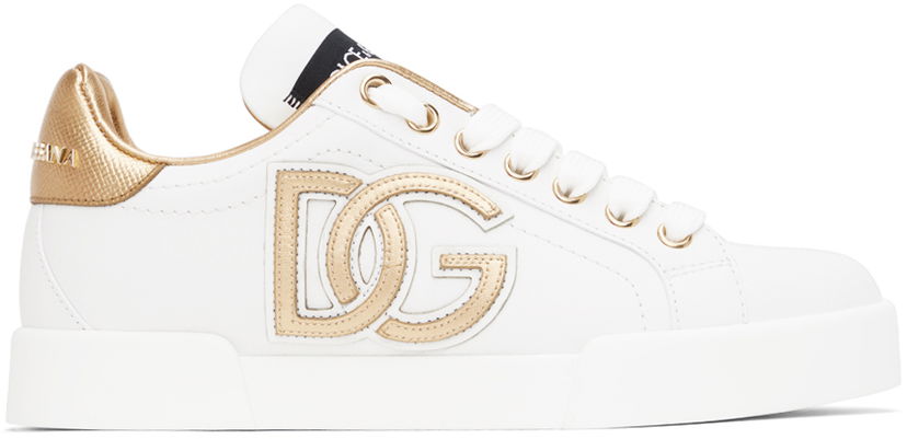 Sneakers og sko Dolce & Gabbana White & Gold Portofino Sneakers Hvid | CK1545 AD780