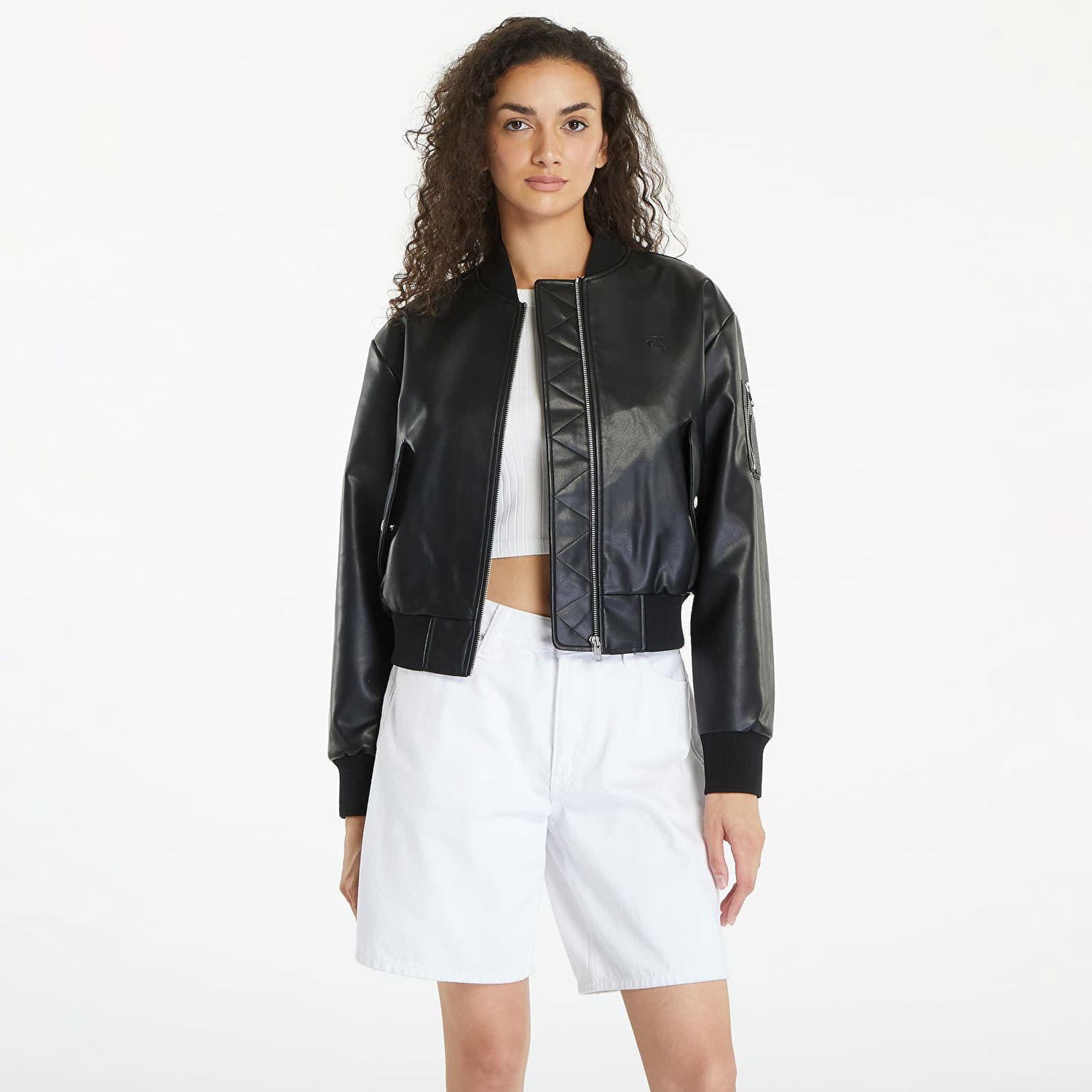 Bomberjakke CALVIN KLEIN Faux Leather Bomber Sort | J20J223546 BEH, 0