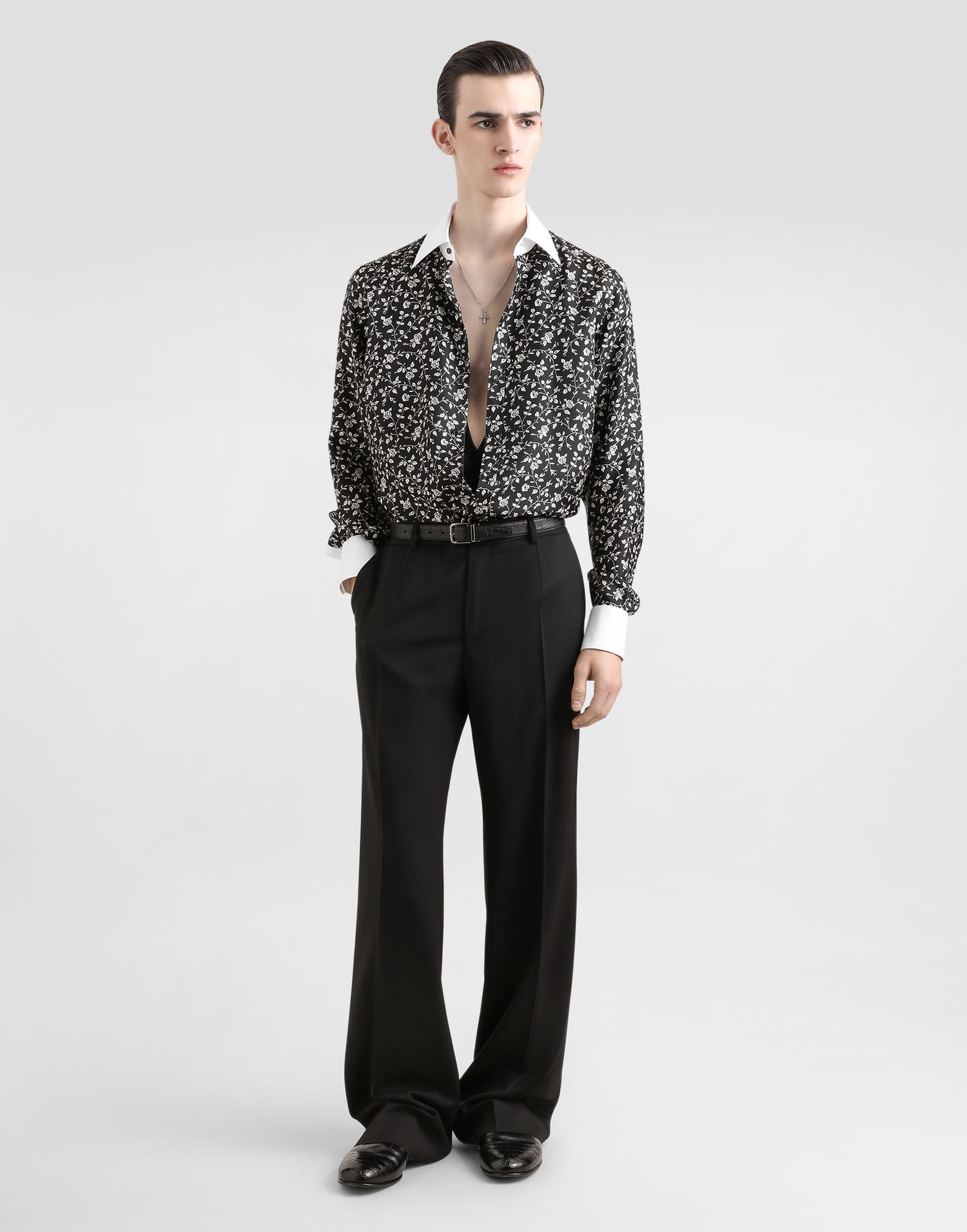Skjorte Dolce & Gabbana Dolce & Gabbana Silk Shirt with Floral Print Sort | G5MM4ZIS1X1HN5EV, 1