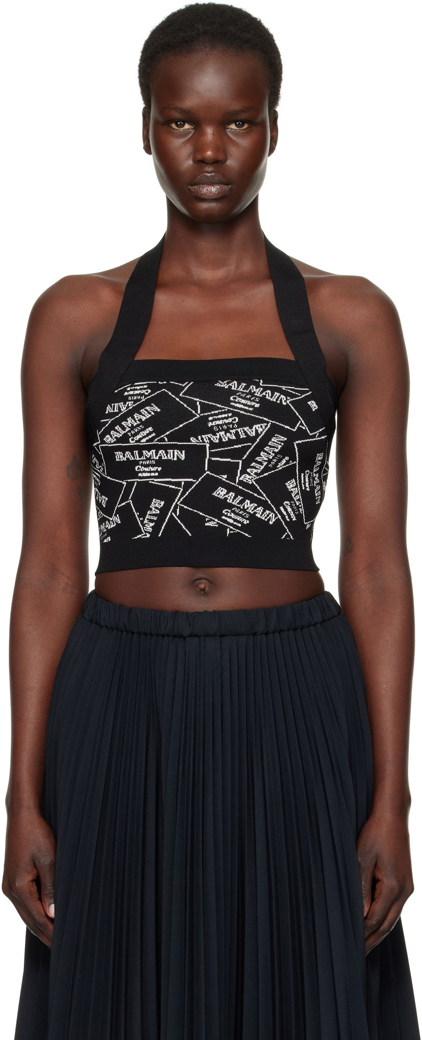 Nederdel Balmain Balmain Label Motif Halter Top Sort | EF1AA025KH86