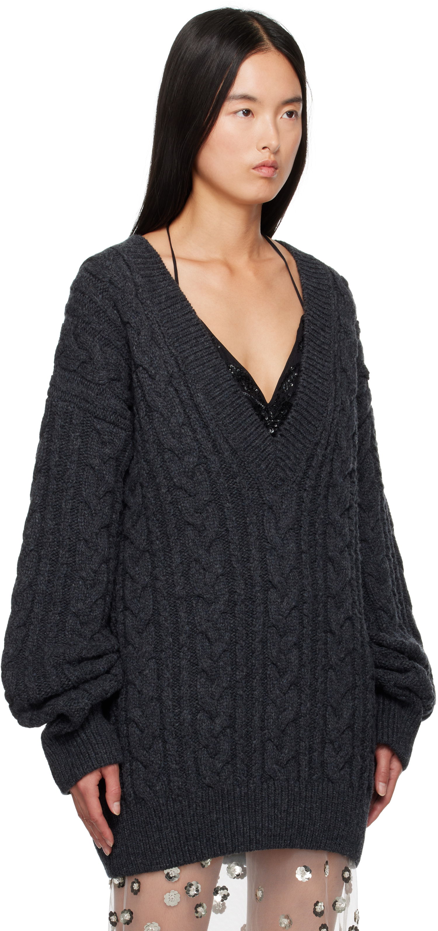Sweater Cecilie Bahnsen Alia V-Neck Knit Sweater Grå | 3.24KNI51005 ALIA JUMPER, 1