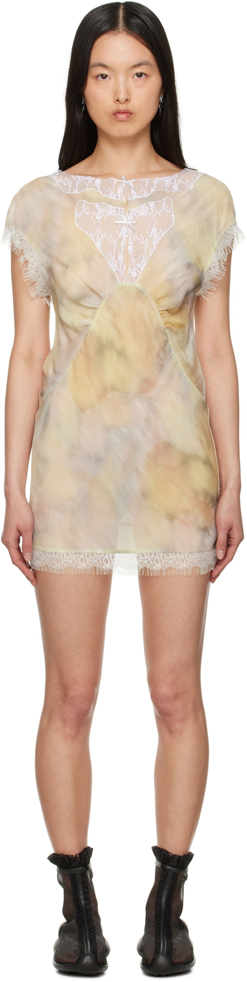 Kjole Collina Strada Collina Strada Waterlily Lace-Trimmed Tie-Dye Minidress Gul | XX4042